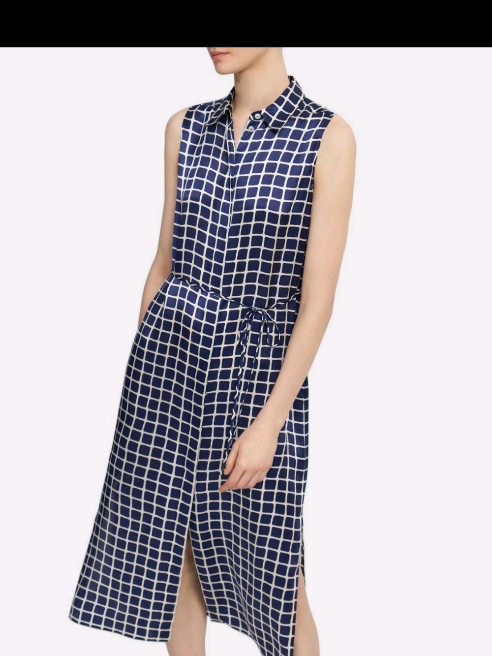 Theory Navy and White Grid-Print Dress